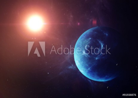 Picture of The Neptune with moons from space showing all they beauty